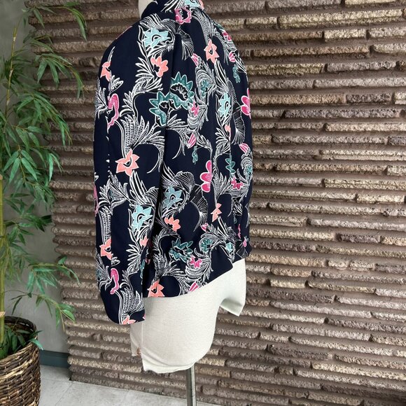 Banana Republic Bird of Paradise Print Drapey Bomber Jacket Size Medium Petite - Picture 3 of 10